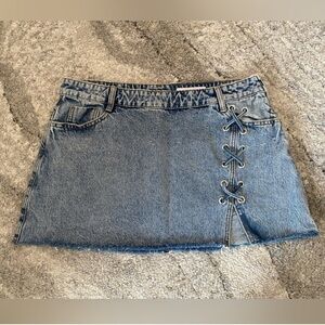 Zara Denim Mini Skirt with Lace Up Detail Size L 🔥